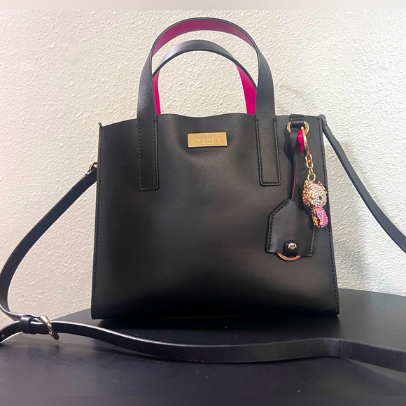 NWOT Genuine Kate Spade Putnam Drive Anissa Satchel | Black & Hot Pink | Leather - Picture 3 of 15